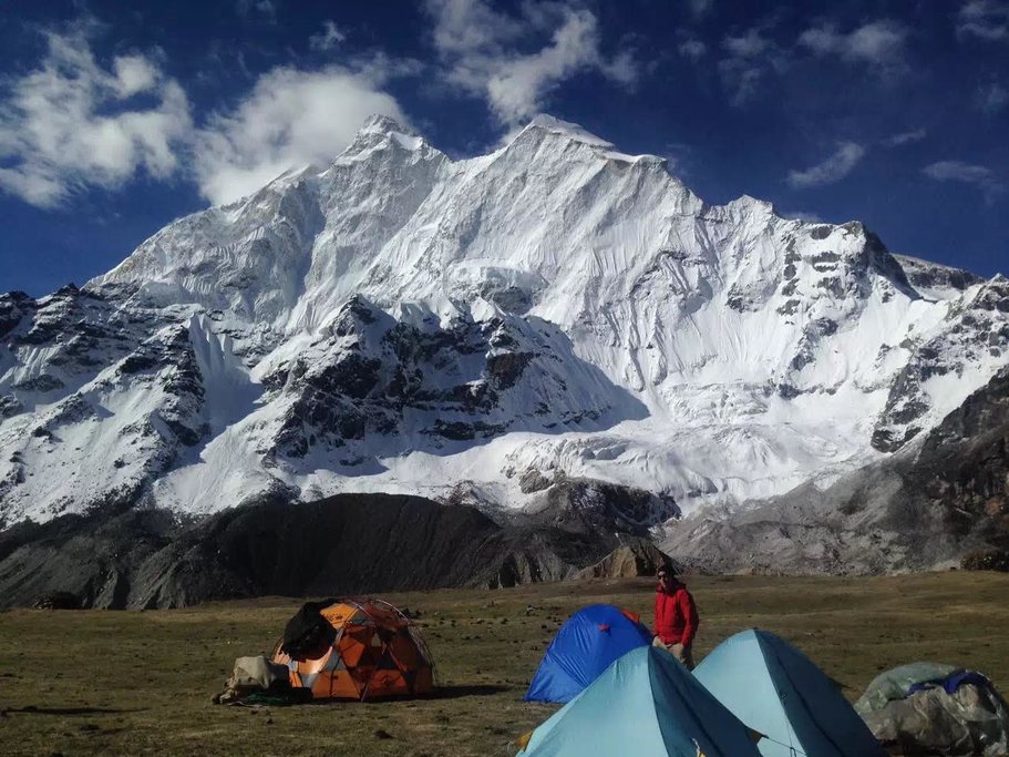 The 3rd Everest Base Camp below the sheer East Face of Everest in Kangshung Valley