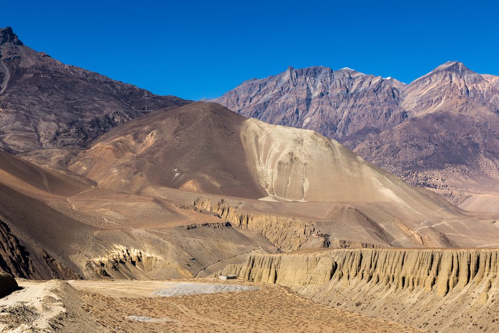 he incredible dry landscape in the rain shadow of the Himalayas
