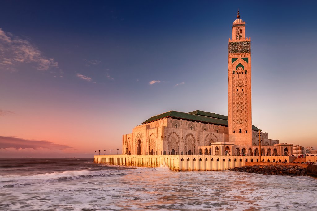 Sunset over the Hassan II Mosque in Casablanca
