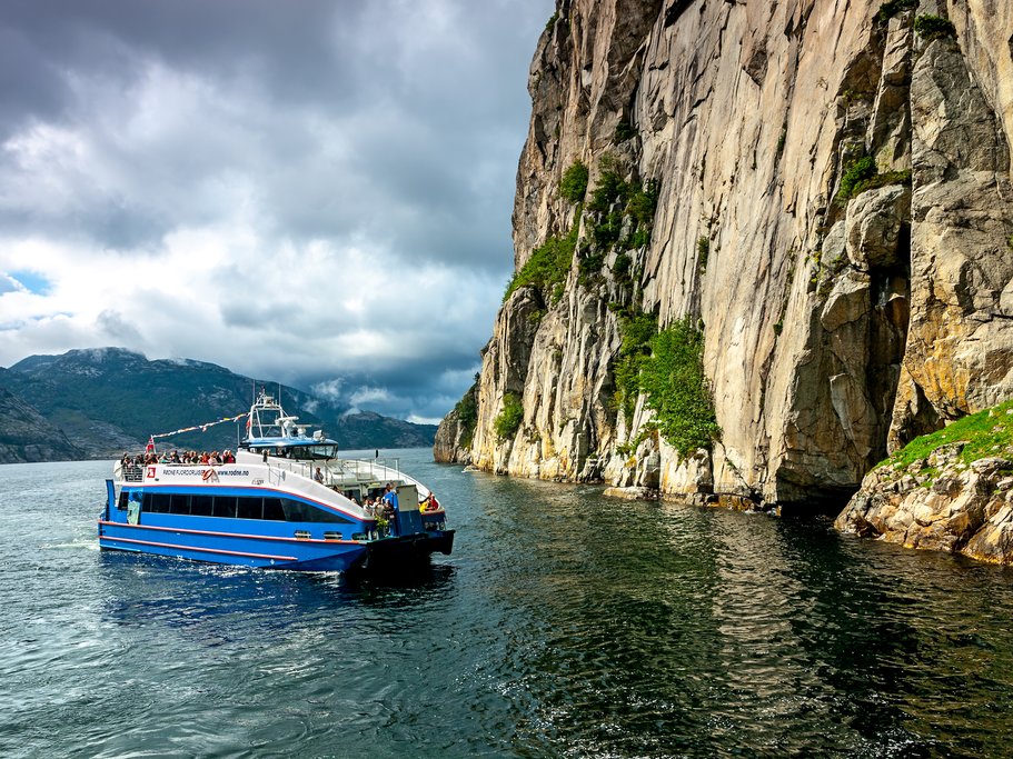 A ferry headed to Flørli in the Lysefjord