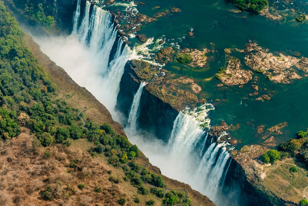 Aerial view of Victoria Falls from a helicopter