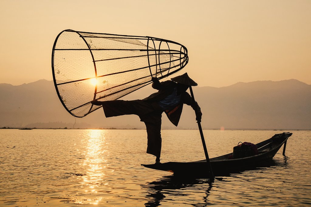 traditional methods of catching fish on Inle Lake