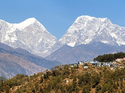 Phaplu Village Near Sallery And Himalayas, Himalayan Range, Whit