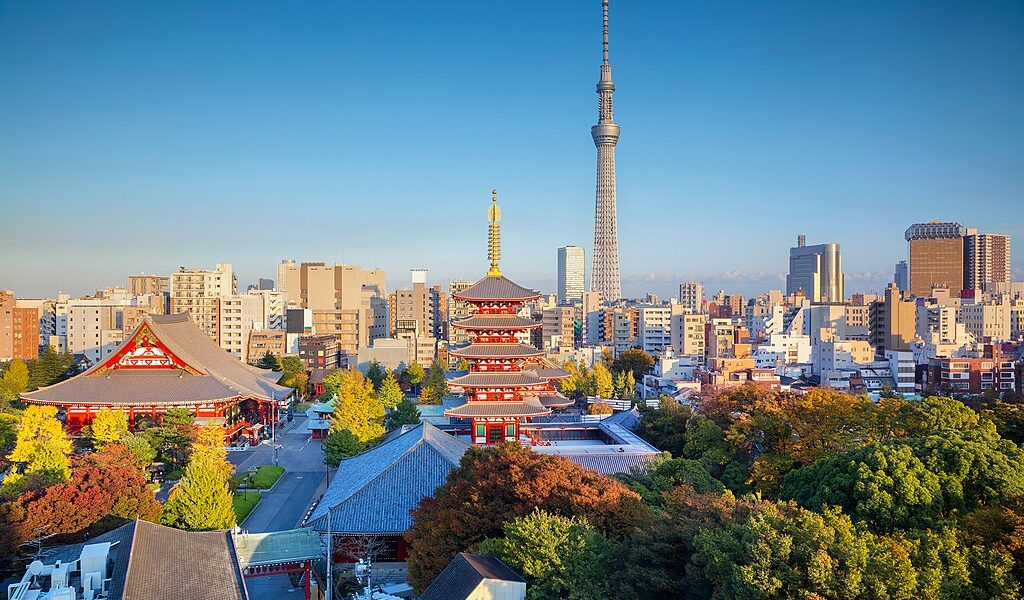 Tokyo. Cityscape Image Of Tokyo Skyline During Autumn Sunset In