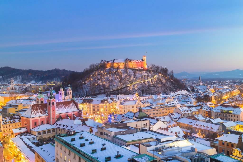 Aerial view of Ljubljana in winter