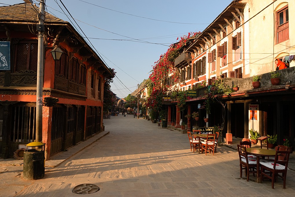 The main street of Bandipur in the morning