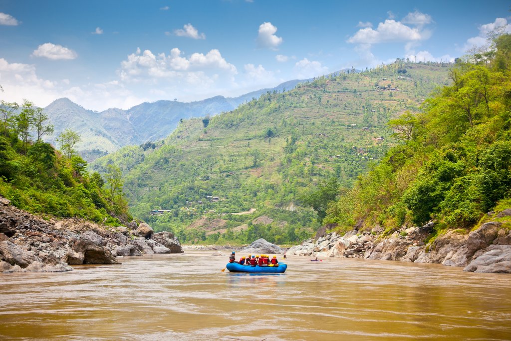 Rafters floating through the hills of Nepal
