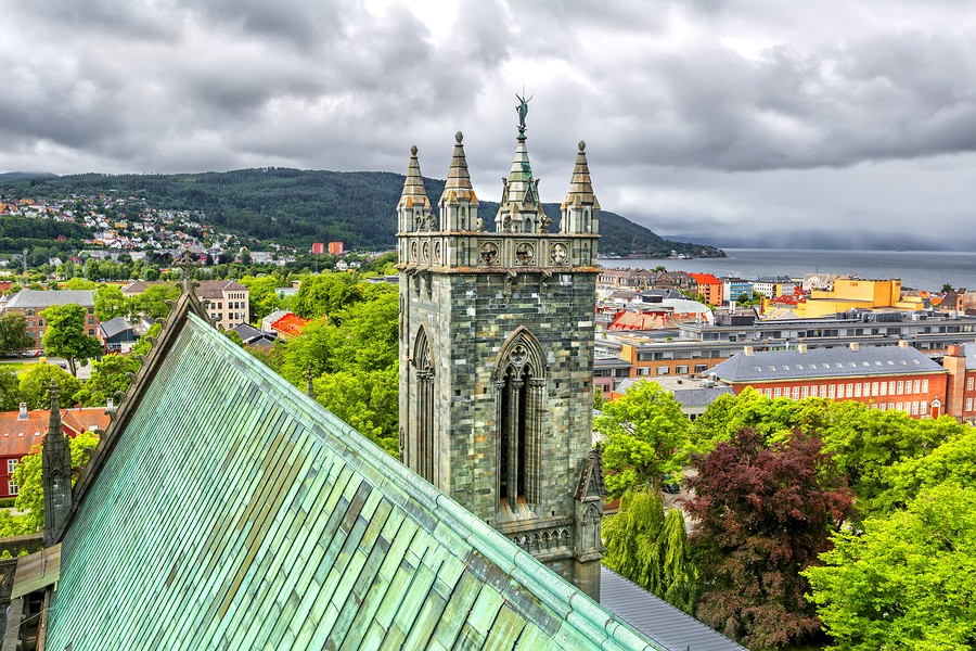 An overhead view of Trondheim's cathedral
