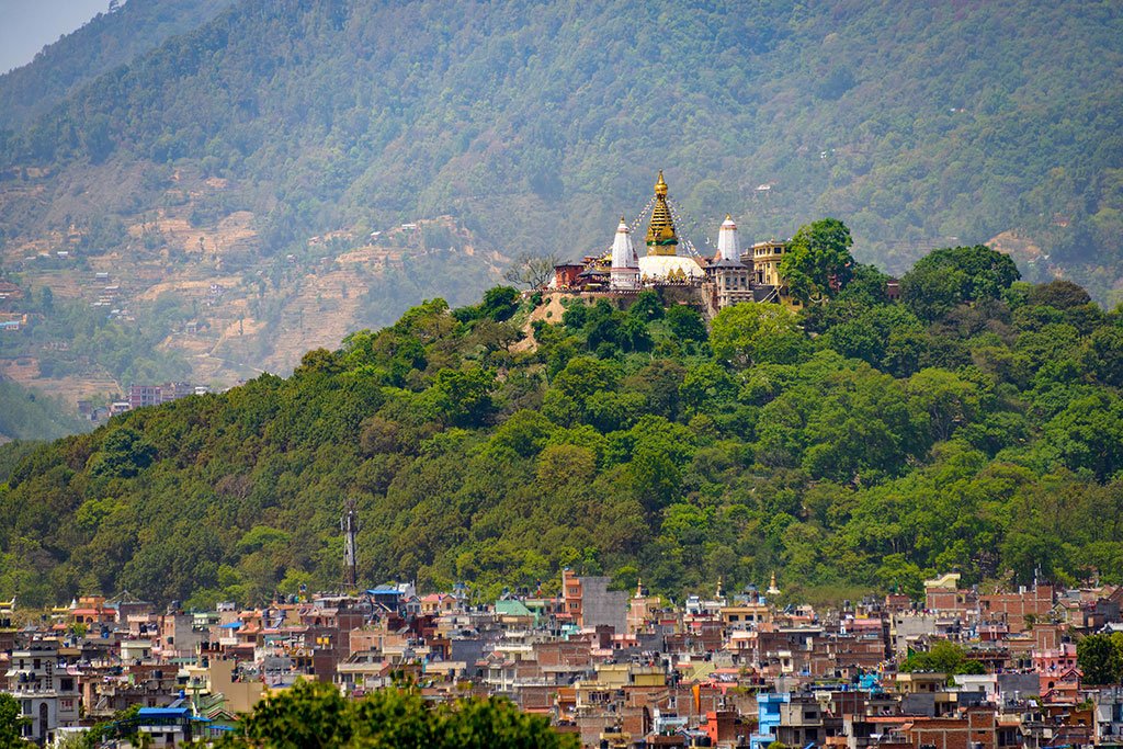 Swayambhunath rising above Kathmandu Valley