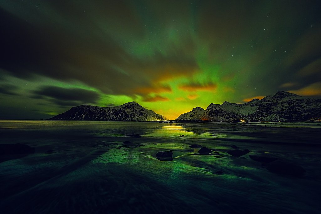 Northern Lights over the coast, Norway