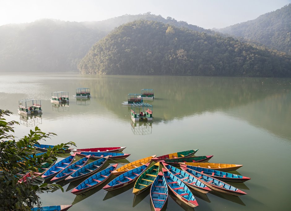 Colorful boats on Phewa Lake, Pokhara