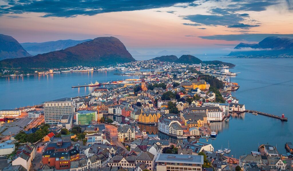 Alesund, Norway. Cityscape image of Alesund, Norway at dawn.