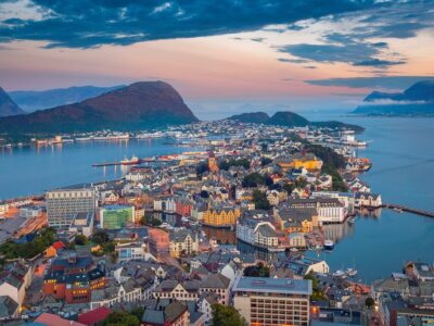 Alesund, Norway. Cityscape image of Alesund, Norway at dawn.