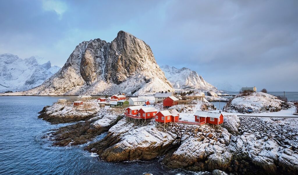 Famous tourist attraction Hamnoy fishing village on Lofoten Isla