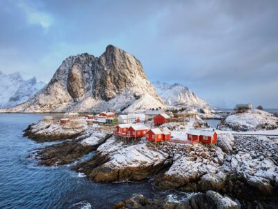 Famous tourist attraction Hamnoy fishing village on Lofoten Isla