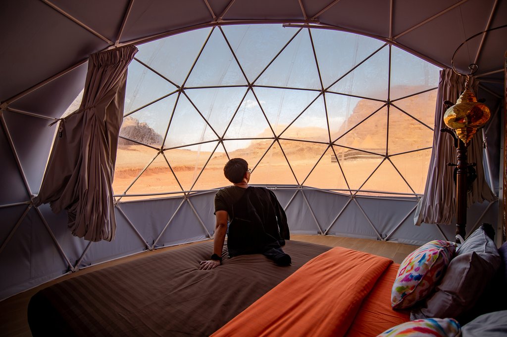 A view from inside a tent in Wadi Rum desert