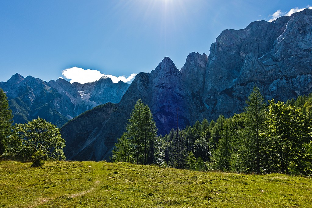 A scenic trail leading to the peaks