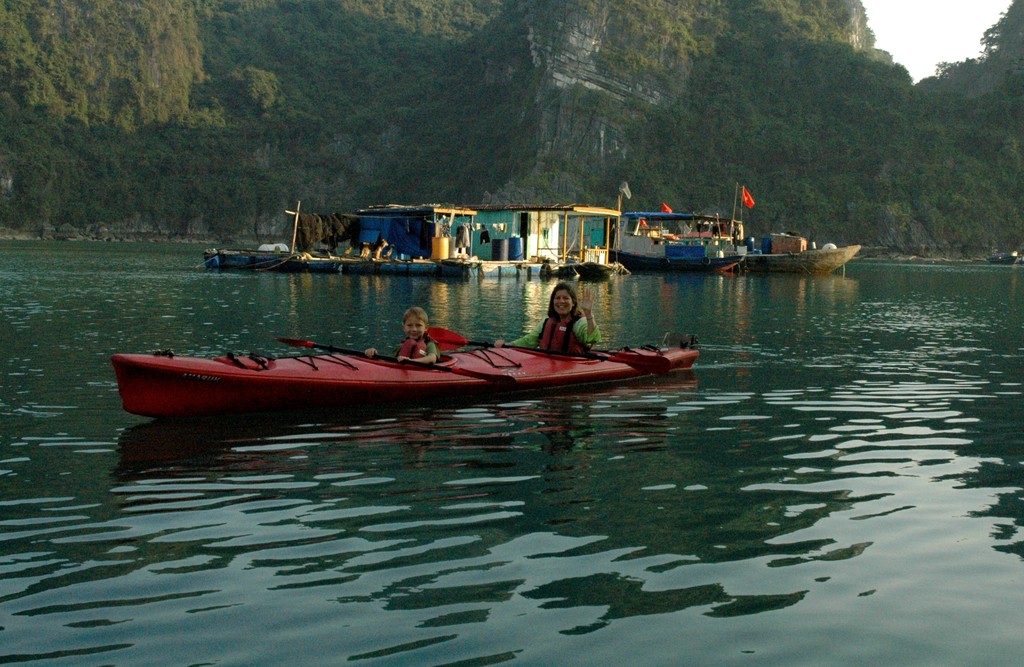 Kayaking around Halong Bay