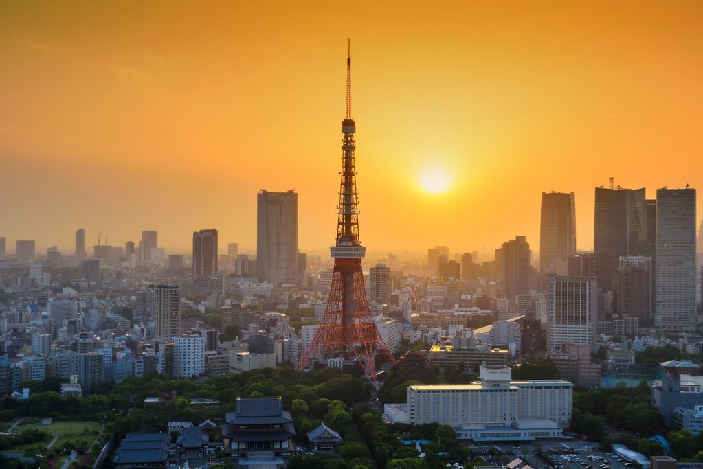 Sunset over the Tokyo skyline.