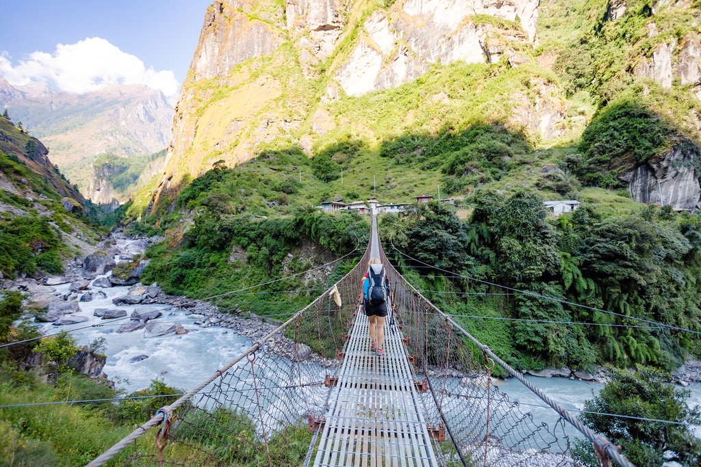 Suspension bridge in the Annapurna foothills
