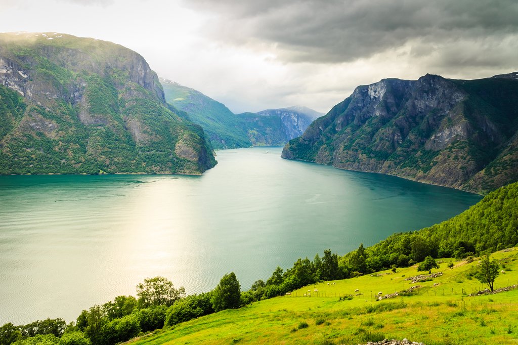 The hike ends near the Aurlandsfjord, a branch of the Sognefjord.
