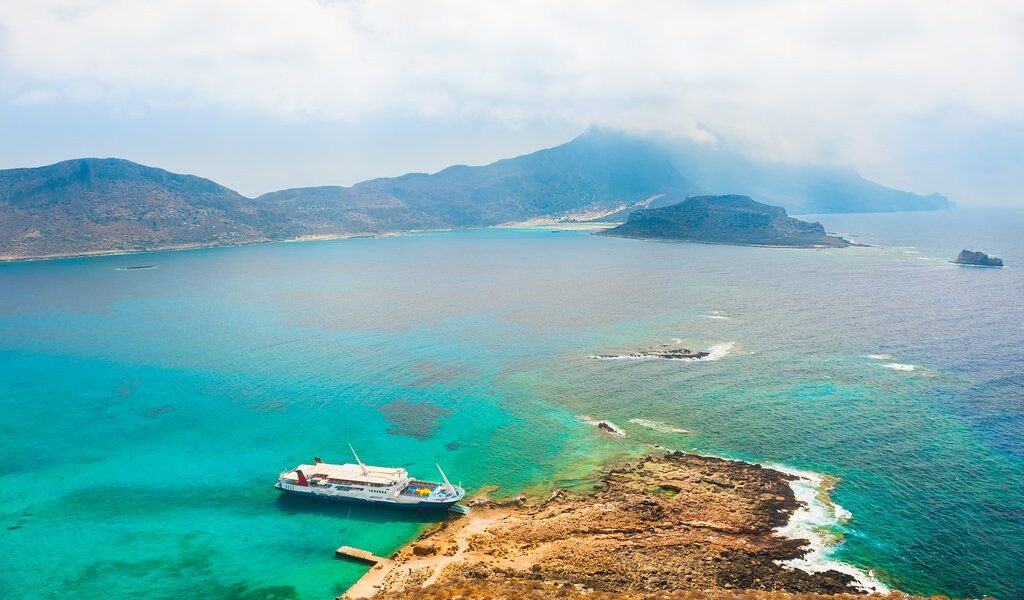 Balos bay in Crete island, Greece. Panoramic view from the Gramvousa island