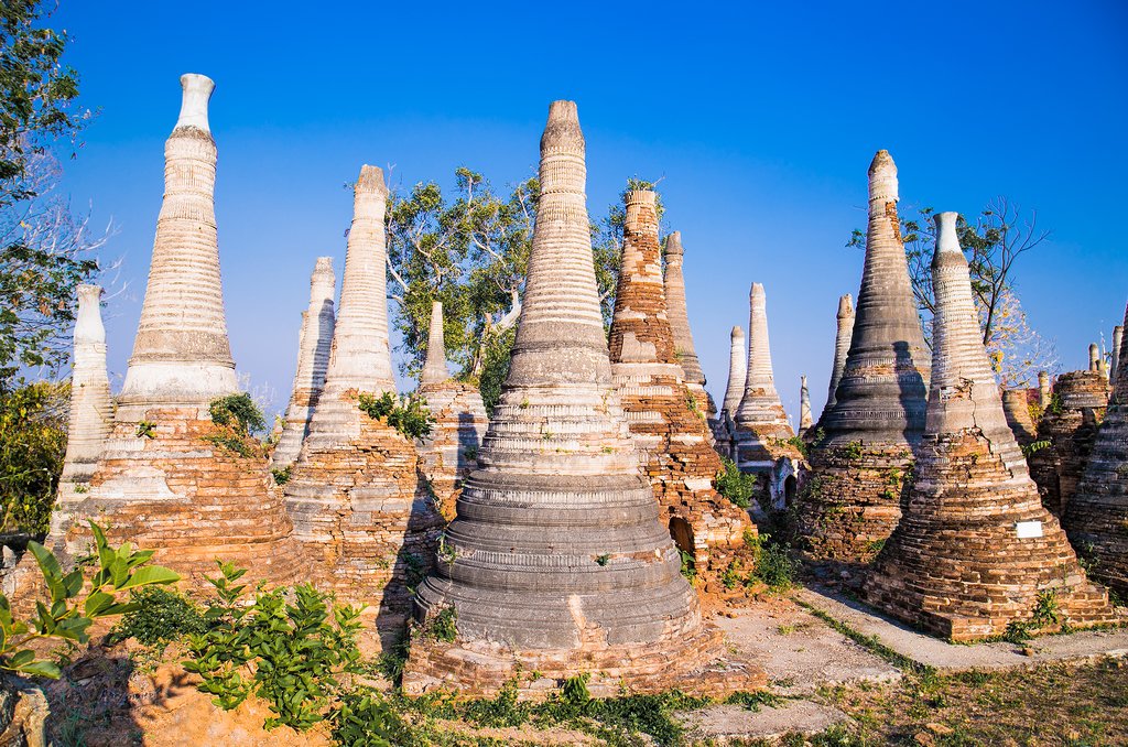 Colorful pagodas in Indein village