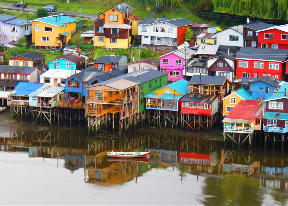 Colorful architecture in seafaring Chiloé Island