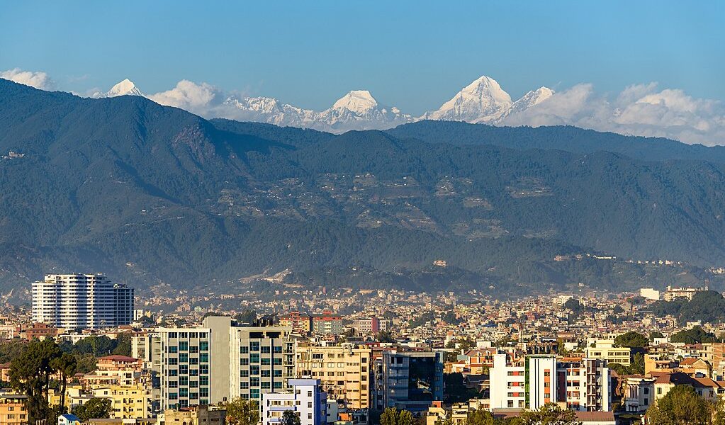 Kathmandu city in Nepal, Himalayas in the background