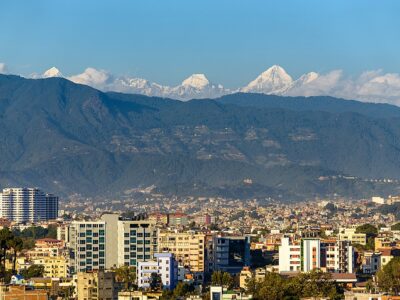 Kathmandu city in Nepal, Himalayas in the background