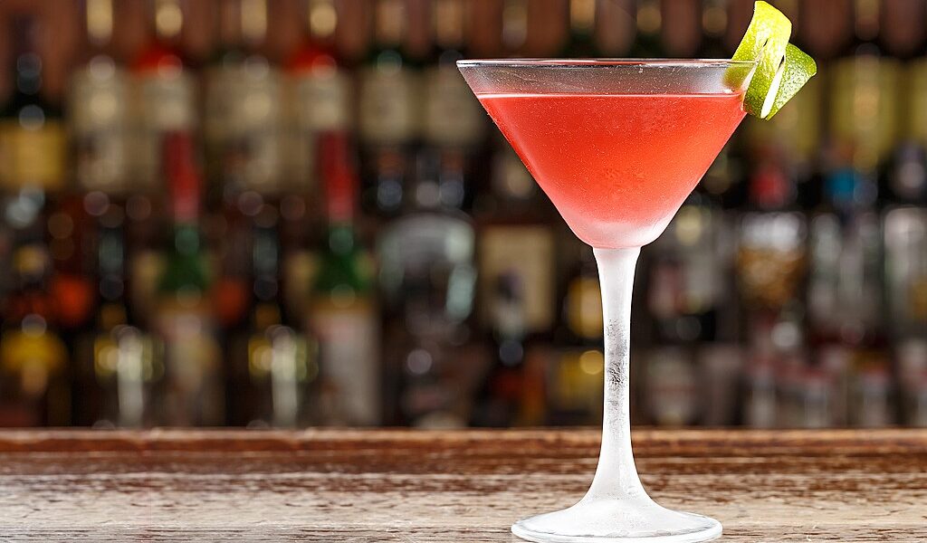 Classic Cosmopolitan Cocktail. Cocktail In A Nightclub On The Ba
