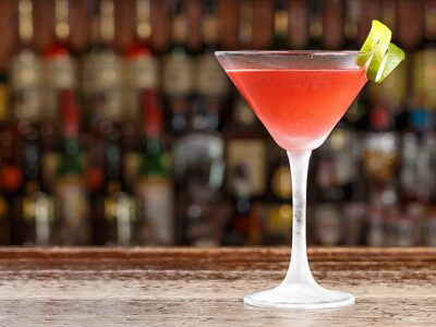Classic Cosmopolitan Cocktail. Cocktail In A Nightclub On The Ba