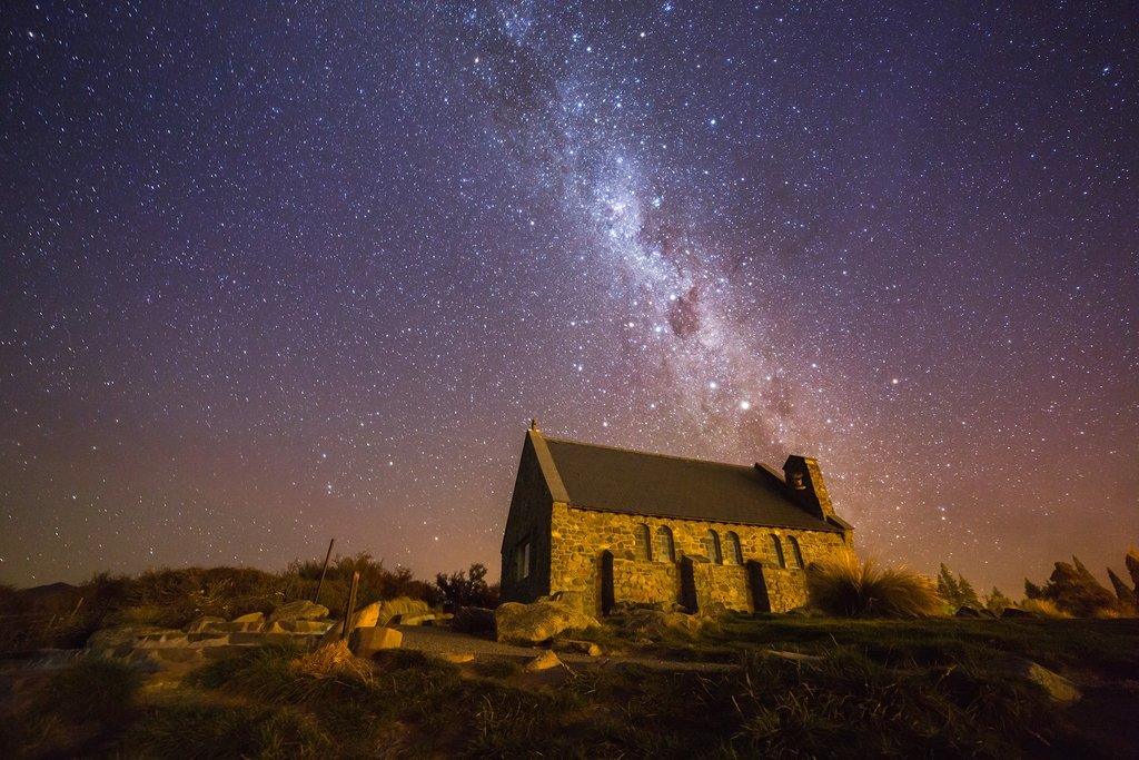 Stargazing over the Church of the Good Shepherd in Lake Tekapo