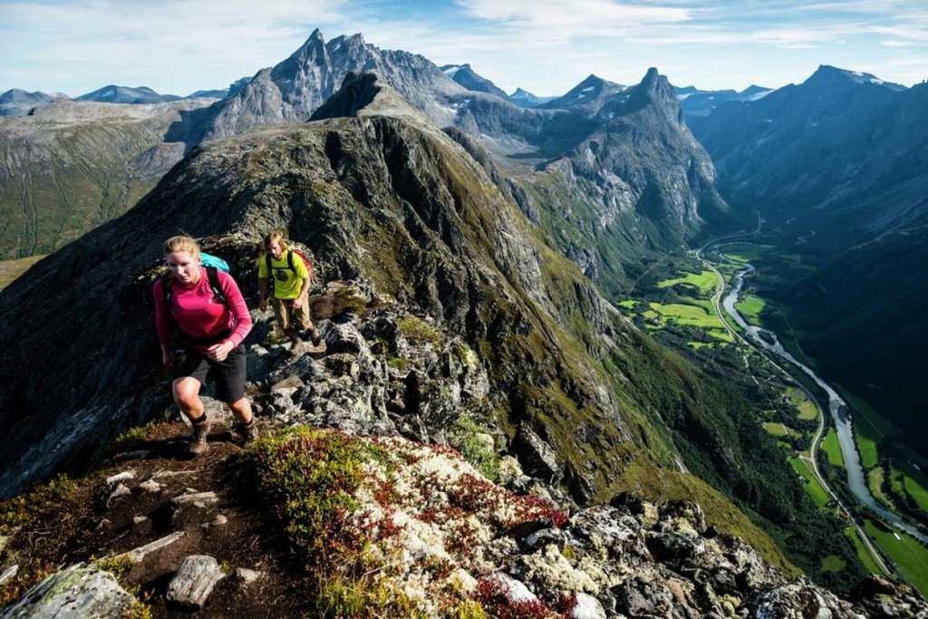 Hiking a scenic ridge