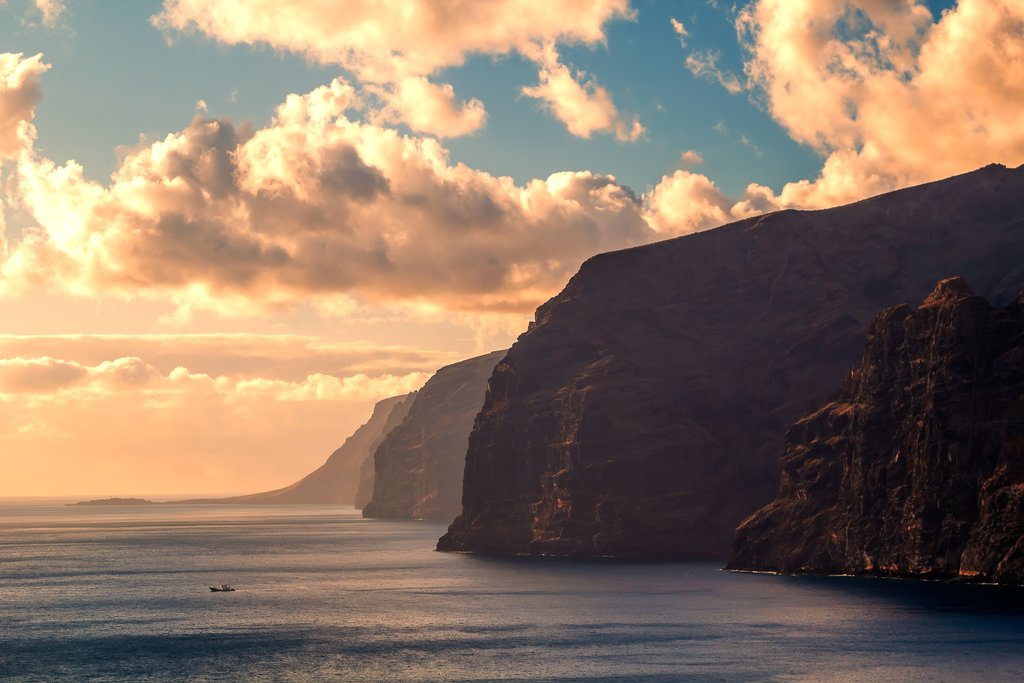 Sunset over the Los Gigantes cliffs in Tenerife.