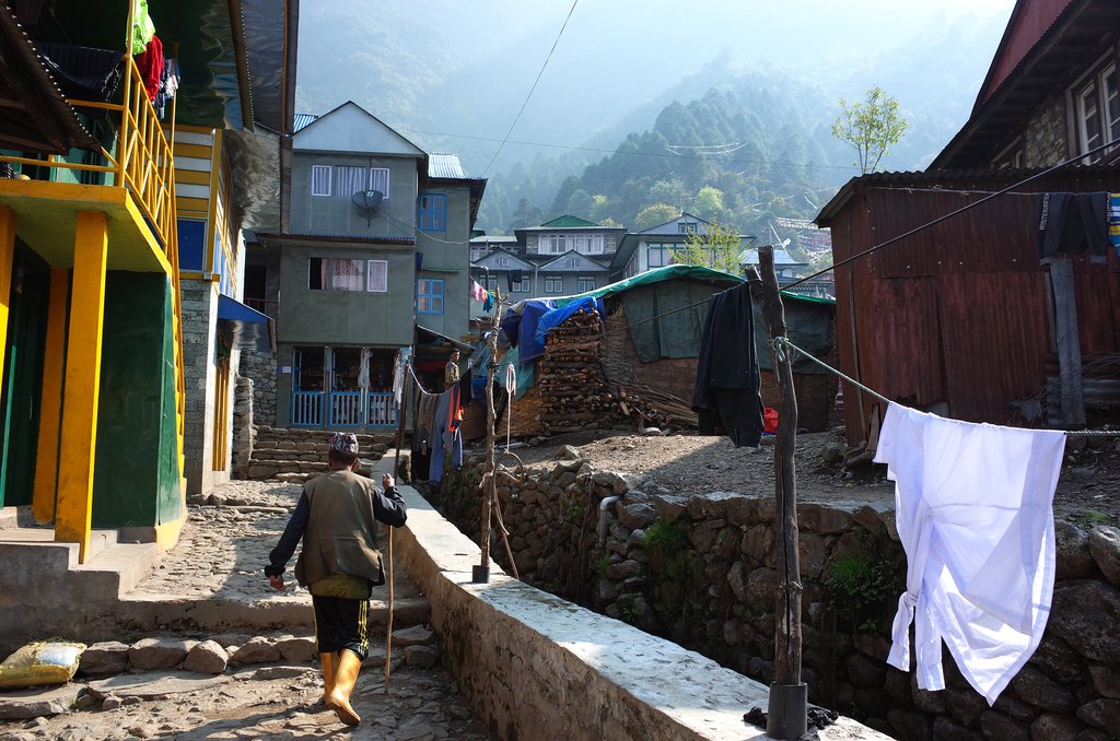 A local walks through town in Lukla