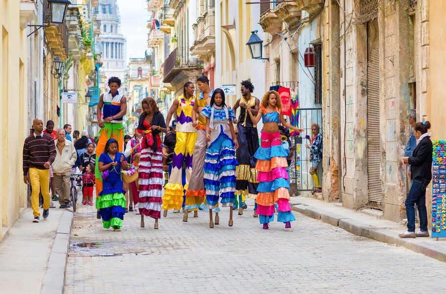 HAVANA,CUBA- JANUARY 24,2015 : Colorful band of musicians and da