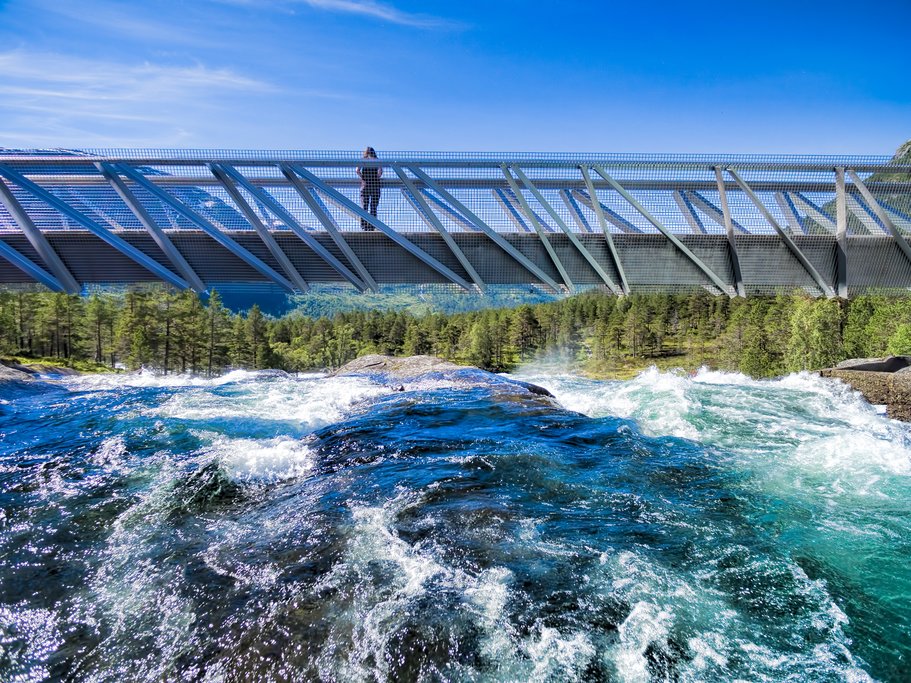 Take a break from the car and walk over the Likholefossen waterfall.