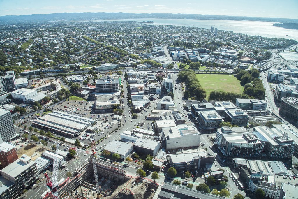 Auckland cityscape view from the top of Auckland Sky Tower, North Island