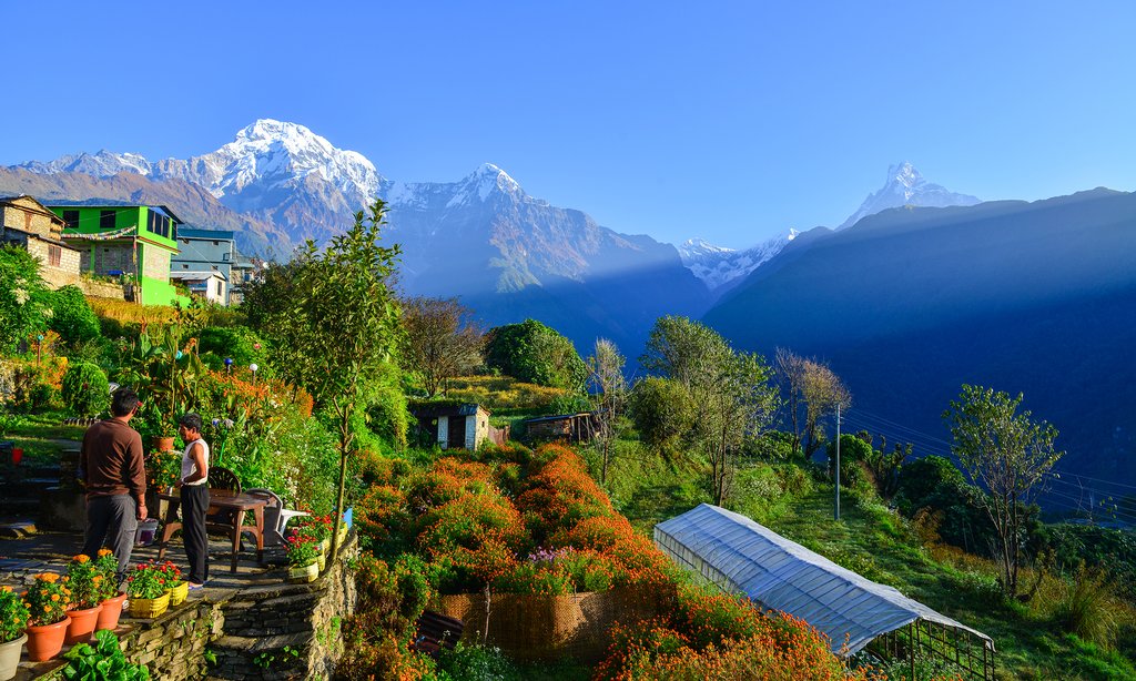 Snow-capped views on your first day of trekking
