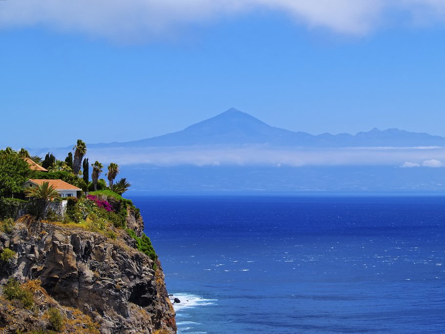 The coast of La Gomera, with Mount Teide visible in the distance.