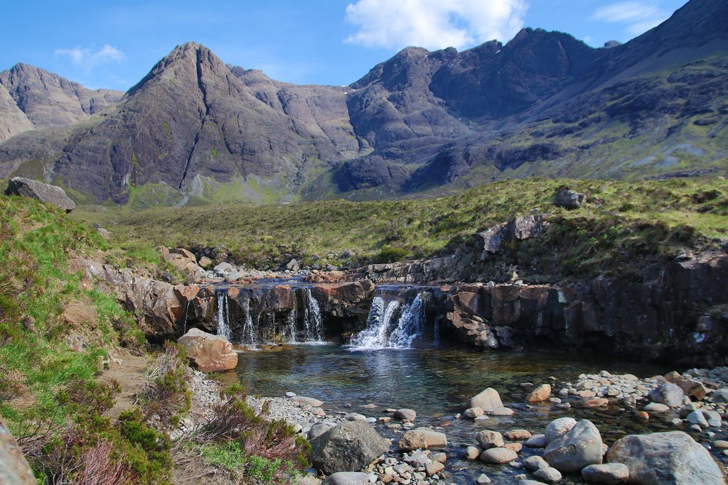Skye waterfall and mountains