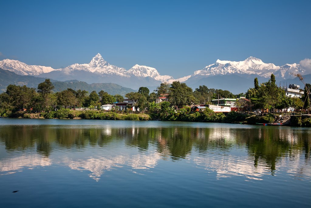 Phewa Lake, with the city of Pokhara along its shores