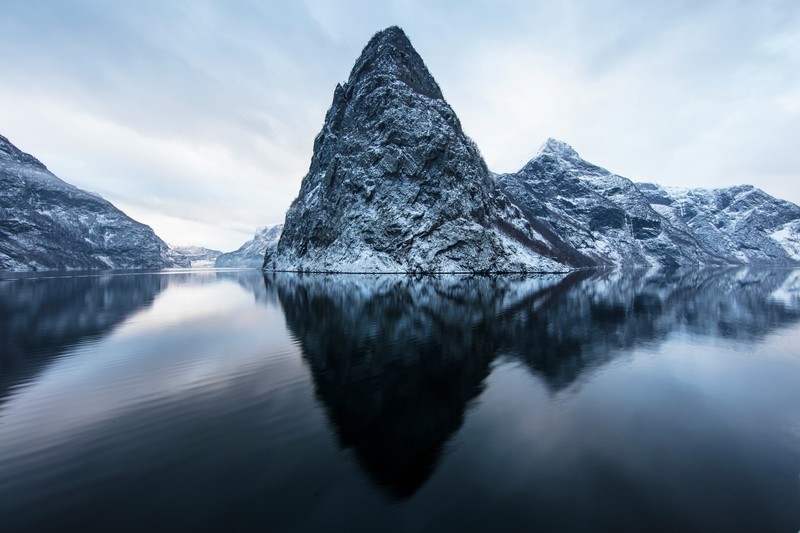 Winter snow dusting Norway's fjords
