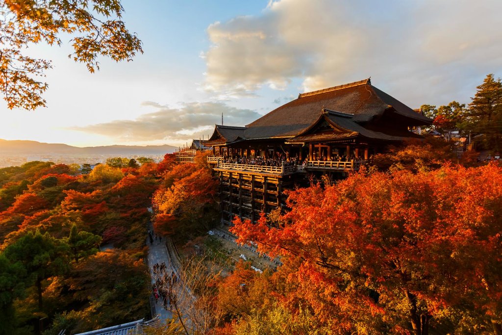 Autumn view across Kyoto's Kiyomizu-dera Temple.