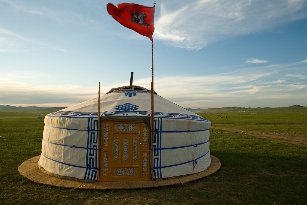 Traditional Mongolian ger against the Mongolian Steppes