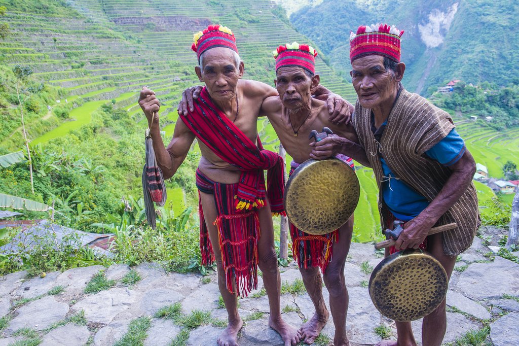 Banaue rice terraces and local Ifugao people philippines