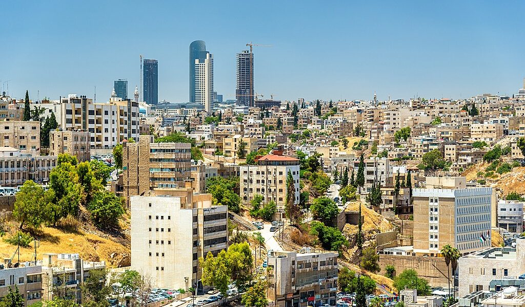 Cityscape of Amman downtown with skyscrapers at background - Jordan