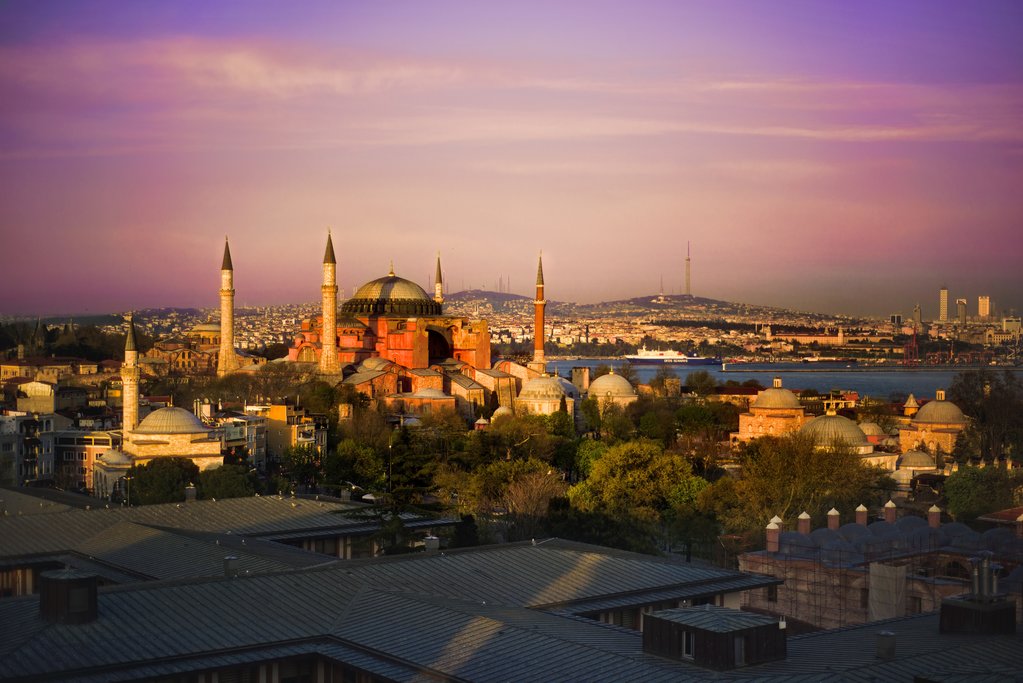 Hagia Sophia in the multi-colored light of Istanbul