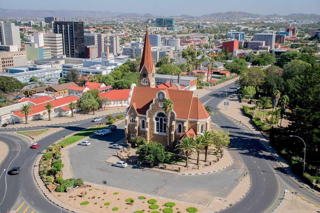 Aerial view of church in Windhoek, Namibia